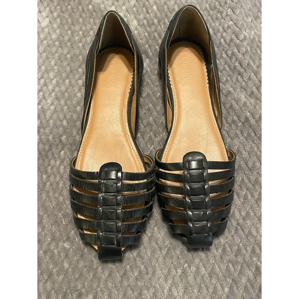 Crevo Women's Sidney Slip On Flat Leather Sandals- Black - Size 7